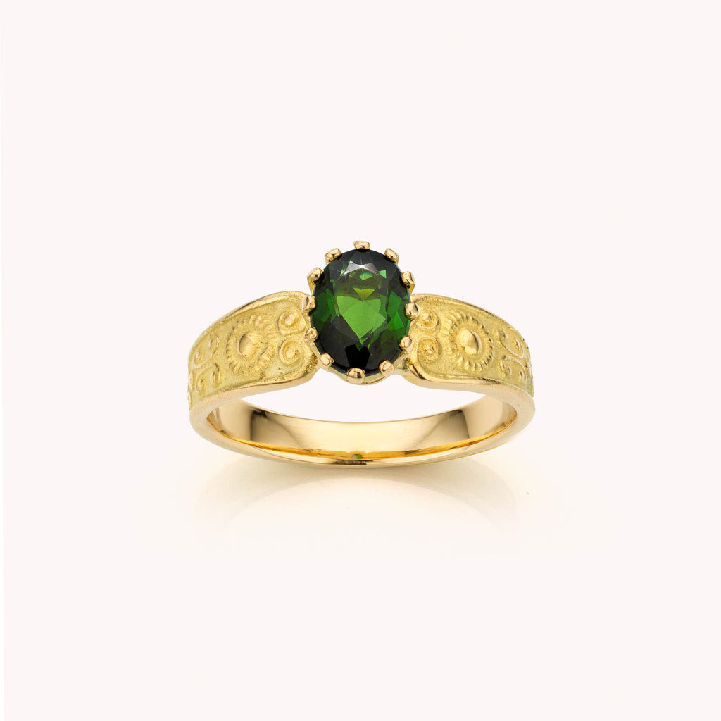 geelgouden ring met chroomtourmalijn